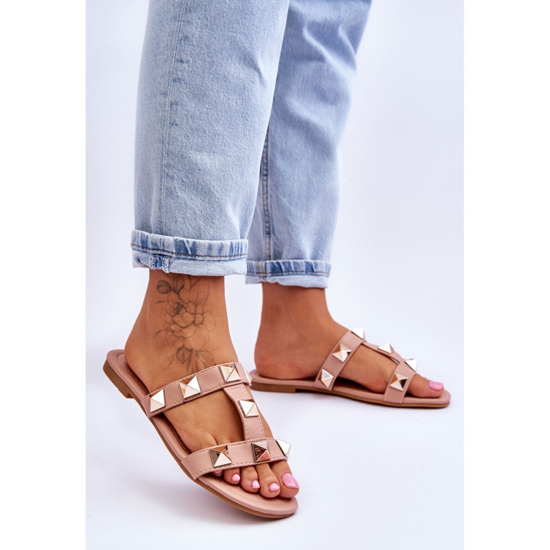 Chaussons femme Mercure nude à gros clous rose 2