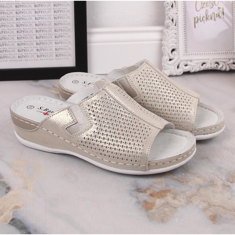 S.Barski Babouches femme en cuir à semelle compensée dorée S. Barski 1