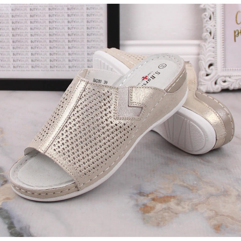 S.Barski Babouches femme en cuir à semelle compensée dorée S. Barski d'or 2