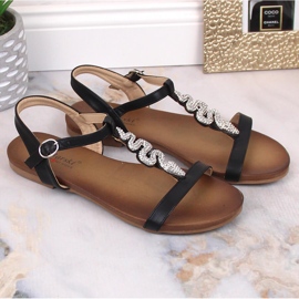 Sandales plates confortables pour femmes avec un serpent noir S.Barski Kv 5541-42 le noir 6