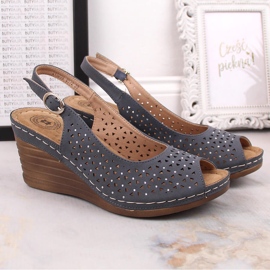 Sandales compensées confortables pour femmes avec zircons bleu marine eVento 0972 5