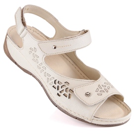 Sandales confortables en cuir pour femmes avec brides velcro Ekri Helios 266-2 beige 1