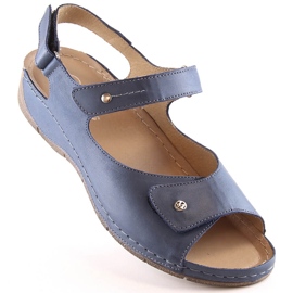 Sandales en cuir confortables pour femmes avec brides velcro Helios 266-2 bleu 1