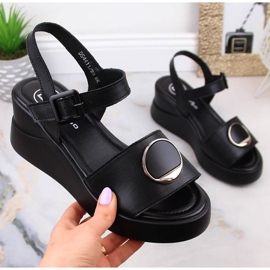 Sandales compensées en cuir noir pour femmes Filippo DS4411 le noir 1