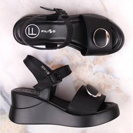 Sandales compensées en cuir noir pour femmes Filippo DS4411 le noir 2
