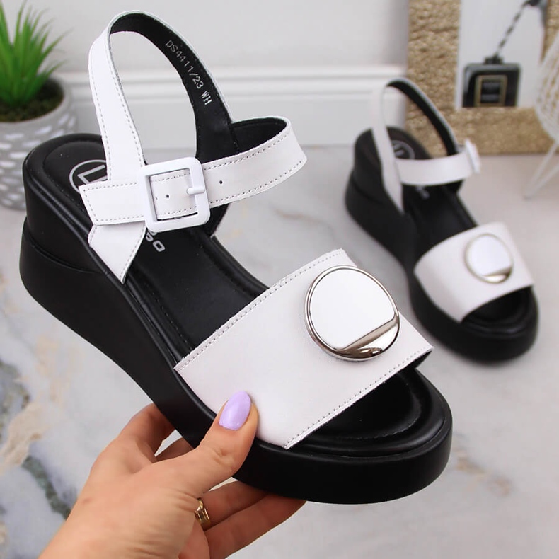 Sandales compensées en cuir blanc pour femmes Filippo DS4411 1