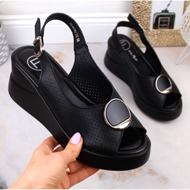 Sandales compensées en cuir noir pour femmes Filippo DS4406 le noir 1