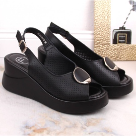 Sandales compensées en cuir noir pour femmes Filippo DS4406 le noir 2