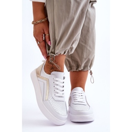 Chaussures de Sport Perforées en Cuir pour Femme Blanc et Or Carvalo 1