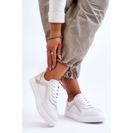 Chaussures de Sport Perforées en Cuir pour Femme Blanc et Or Carvalo 2
