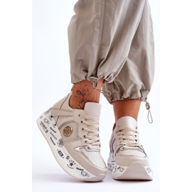 PE1 Baskets en cuir pour femmes sur une plate-forme épaisse Beige Asturias 1