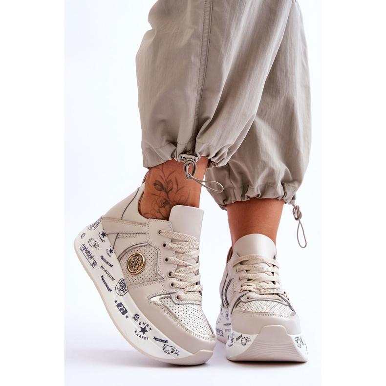 PE1 Baskets en cuir pour femmes sur une plate-forme épaisse Beige Asturias 1