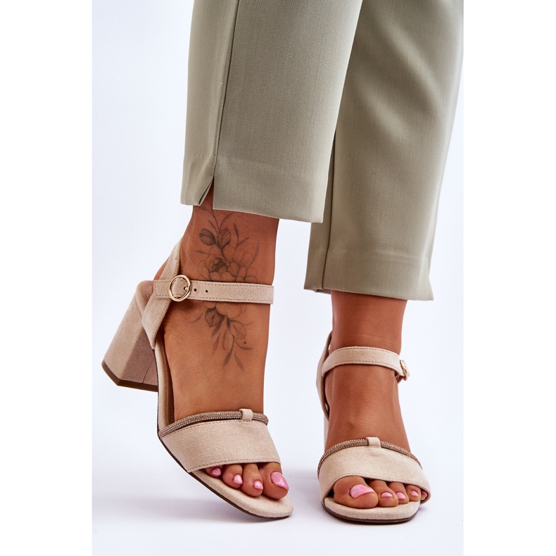 Sandales à Talons Bas en Daim pour Femme Beige Loredo 1