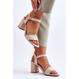 Sandales à Talons Bas en Daim pour Femme Beige Loredo 3