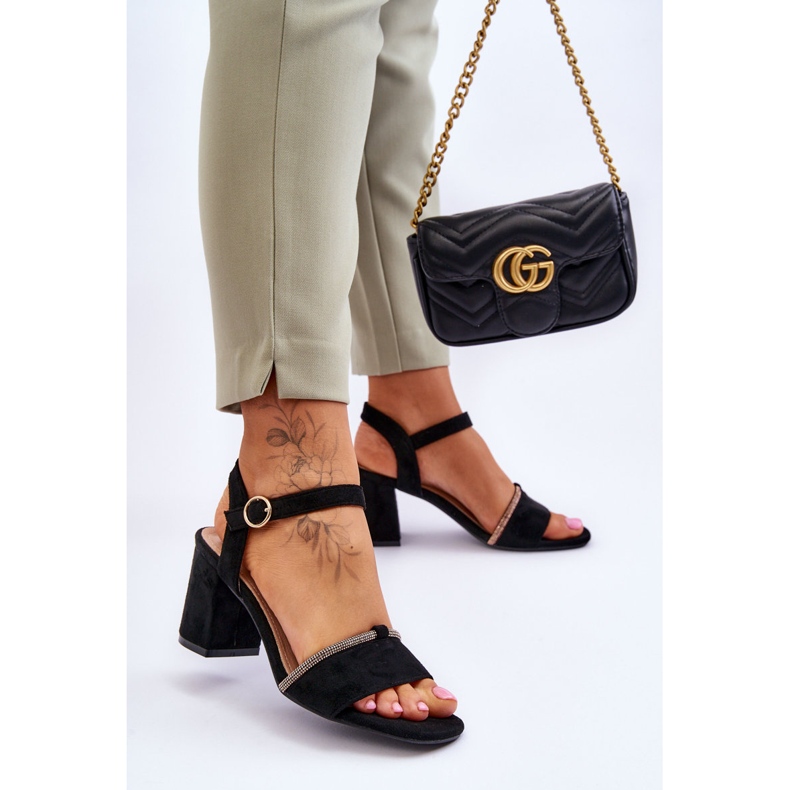 Sandales à talons bas pour femmes en daim noir Loredo 2