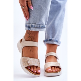 PE1 Sandales Velcro Confort Chaussure Femme Beige-Or Grace 1 PE1 Sandales Velcro Confort Chaussure Femme Beige-Or Grace 1