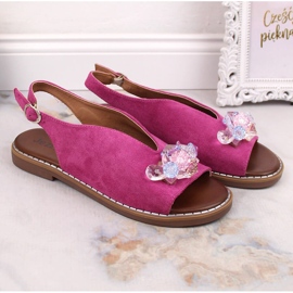 Sandales plates en daim pour femmes avec cristaux fuchsia Jezzi RMR2266-2 rose 3