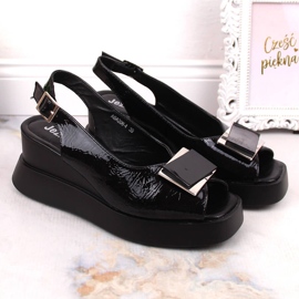Sandales compensées femme laquées noires Jezzi SA209-4 le noir 1