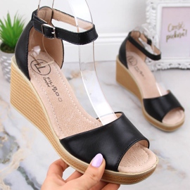 Sandales compensées confortables en cuir pour femme noir Filippo DS4507 1