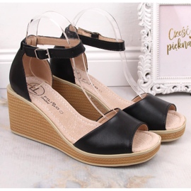 Sandales compensées confortables en cuir pour femme noir Filippo DS4507 le noir 2