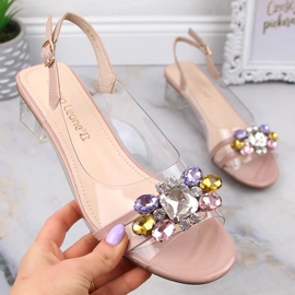 Sandales transparentes à petit talon avec cristaux beiges Sergio Leone SK047 1 Sandales transparentes à petit talon avec cristaux beiges Sergio Leone SK047 1