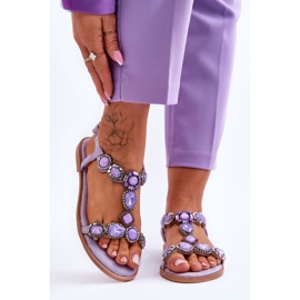 Sandales plates Dallas en daim violet avec pierres 1