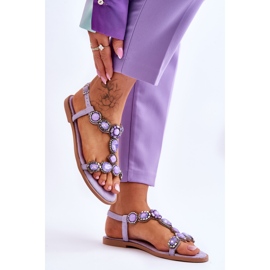 Sandales plates Dallas en daim violet avec pierres 5