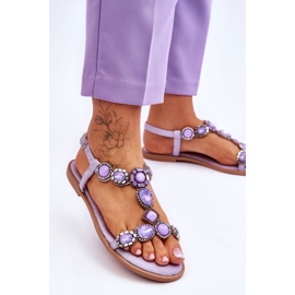 Sandales plates Dallas en daim violet avec pierres 3