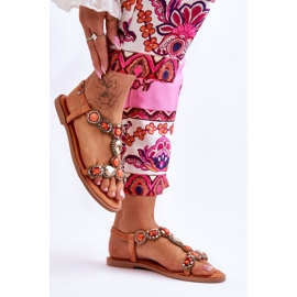 Sandales Plates Dallas En Daim Orange Avec Pierres 5
