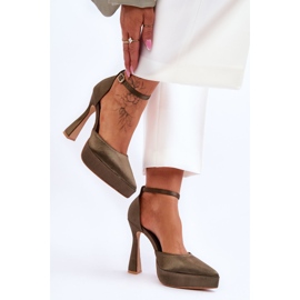 Escarpins à la mode sur un large talon haut Folie vert foncé 4