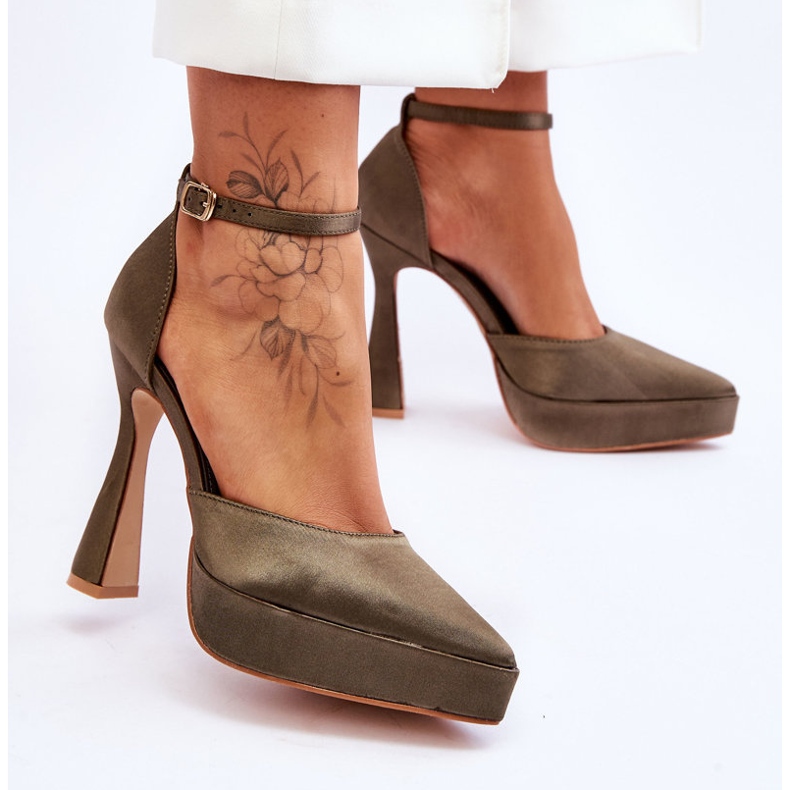 Escarpins à la mode sur un large talon haut Folie vert foncé 2