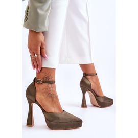 Escarpins à la mode sur un large talon haut Folie vert foncé 3
