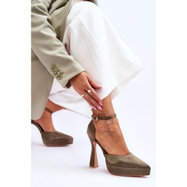 Escarpins à la mode sur un large talon haut Folie vert foncé 5