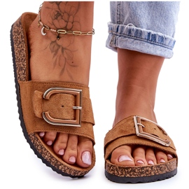 Chaussons compensés Festil en daim camel pour femmes brun 10