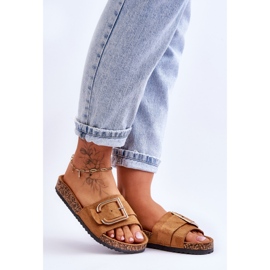 Chaussons compensés Festil en daim camel pour femmes brun 4