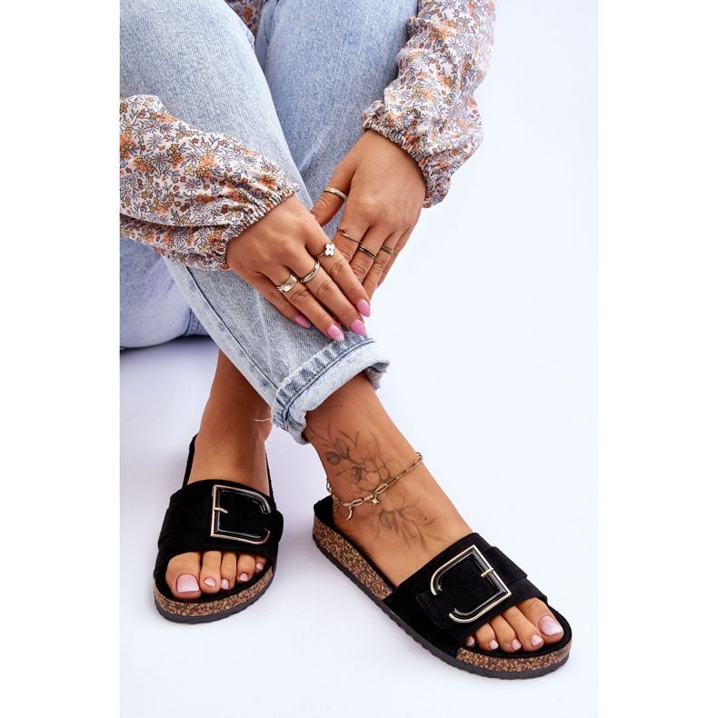 Chaussons à plateforme en daim pour femme Noir Festil 1