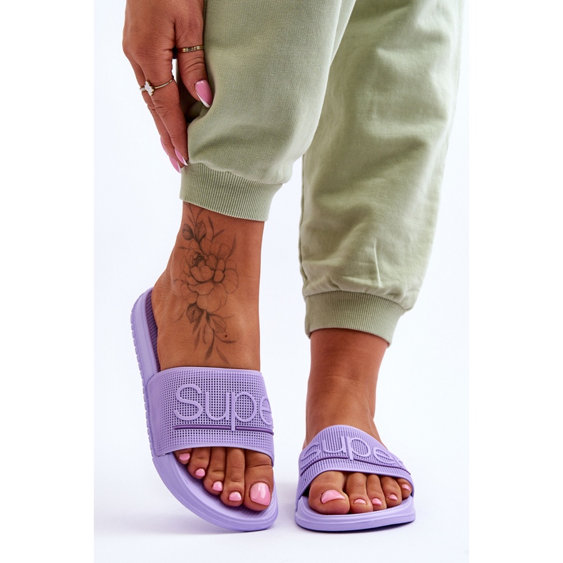 Chaussons Femme Légers Avec Inscription Joyeuse Violette 1