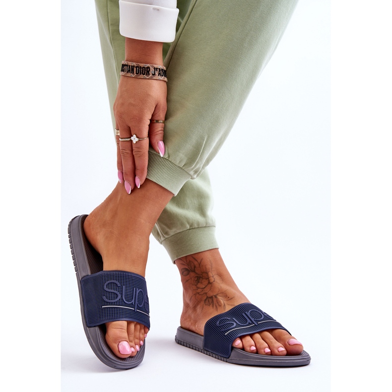 Chaussons Légers Femme Avec Inscription Merry Marine-Gris bleu 2 Chaussons Légers Femme Avec Inscription Merry Marine-Gris bleu 2