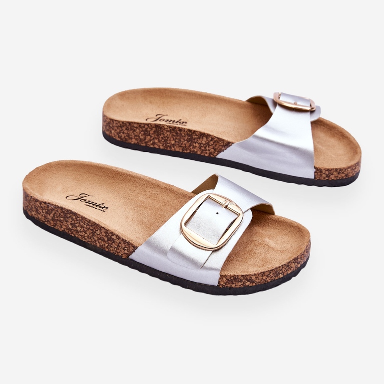 Chaussons à Plateforme Classiques en Liège pour Femme Argenté Noa 1