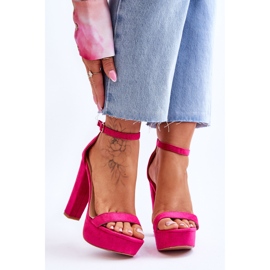 Sandales en daim confortables sur un talon haut Fuchsia Essence rose 1