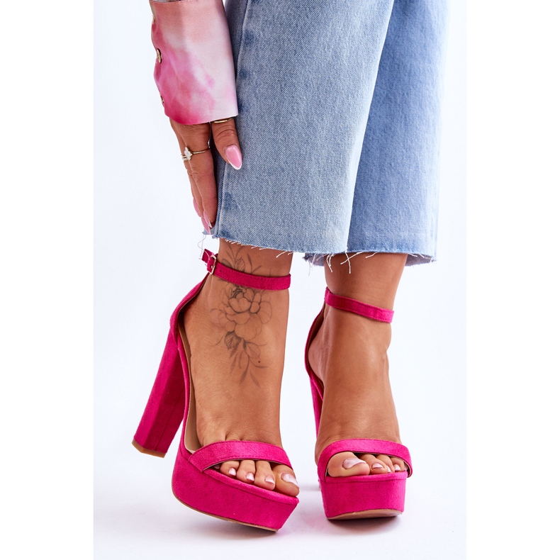 Sandales en daim confortables sur un talon haut Fuchsia Essence rose 1