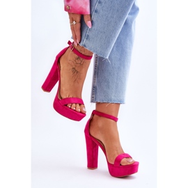 Sandales en daim confortables sur un talon haut Fuchsia Essence rose 3