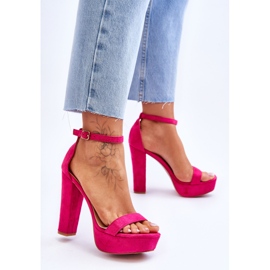 Sandales en daim confortables sur un talon haut Fuchsia Essence rose 2