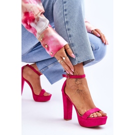 Sandales en daim confortables sur un talon haut Fuchsia Essence rose 5