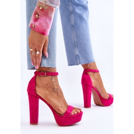 Sandales en daim confortables sur un talon haut Fuchsia Essence rose 4