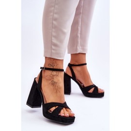 Sandales en daim noires à talons carrés puissants le noir 3