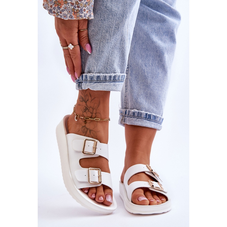 Chaussons Plateformes Pour Femmes À Rayures Blanc Clever 2