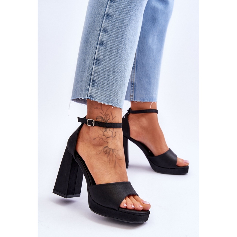 Sandales en satin sur talons massifs Black Eternity noir 2