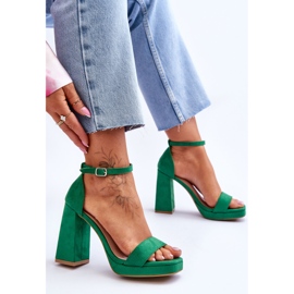 Sandales à talons carrés en daim vert Merila à la mode 6