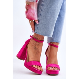 Sandales en daim à talons carrés Fuchsia Merila à la mode rose 1
